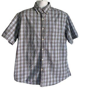 Club Room Blue White Cotton Short Sleeve Button Down Shirt Men's Large